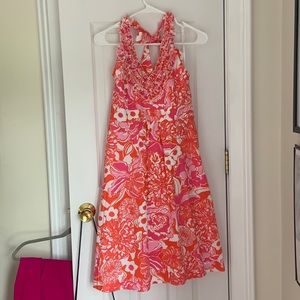 Lilly Pulitzer Pink Orange Floral Ruffle Lillian Halter Dress